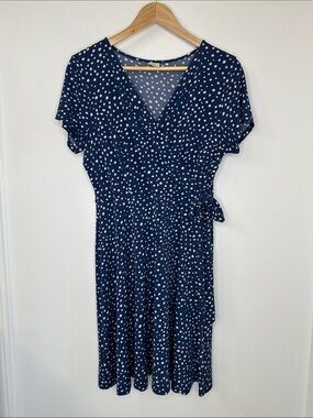 kaileigh azaria knit dress Kaileigh Azaria Knit Dress Navy Blue Polka Dot Dress Sz L COCKAIL TRAVEL  SUMMER